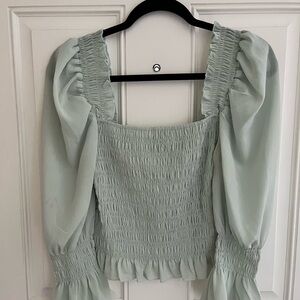 Elegant Mint Green Smocked Blouse